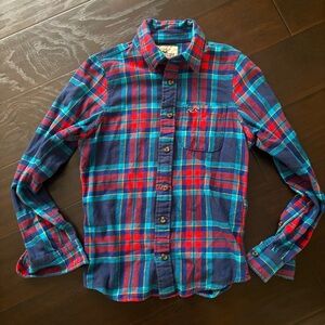 Hollister Navy, Red & Turquoise Super Soft Flannel Button Down Shirt